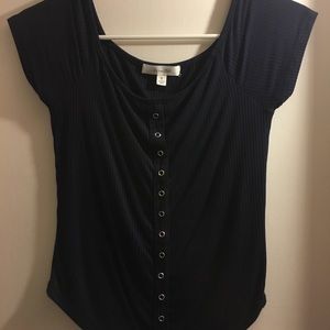 NAVY BLUE SNAP BUTTON OFF SHOULDER TOP